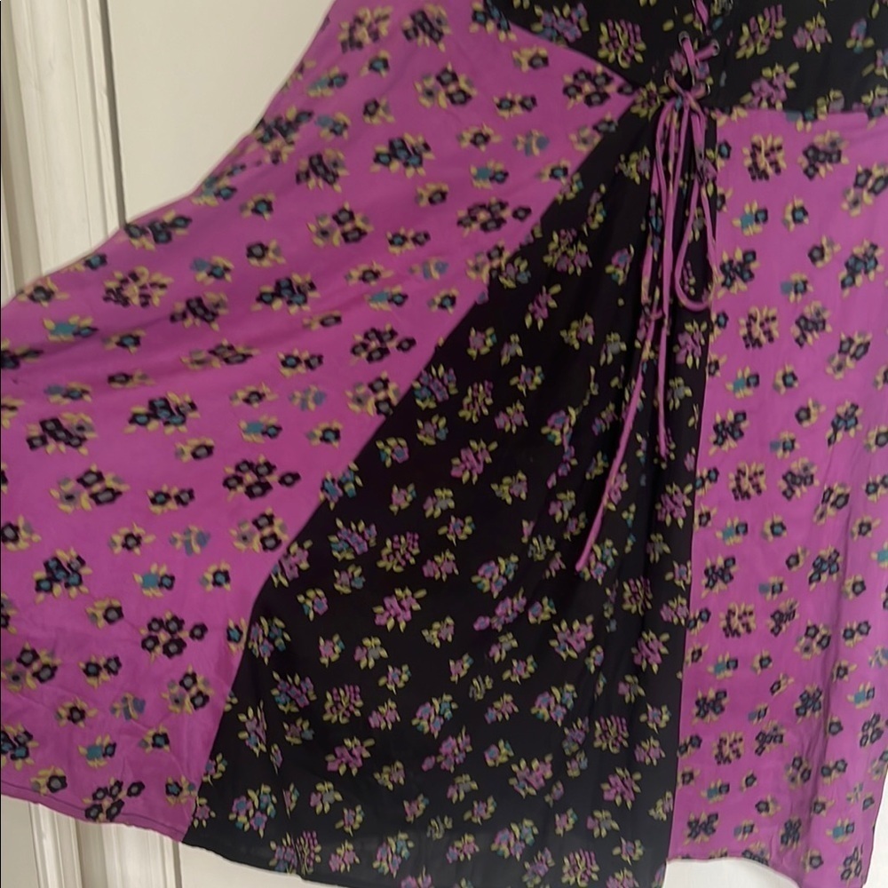 Betsey Johnson Black and Purple Floral Baby Doll Dress 10 - Picture 4 of 9